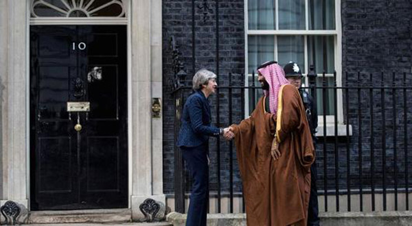 Saudi Arabia's crown prince MBS and UK PM Theresa May